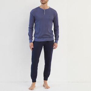 Geribde pyjama met lange mouwen DODO. Katoen materiaal. Maten XXL. Blauw kleur