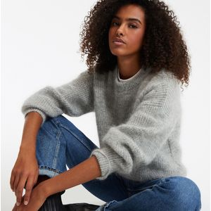 Trui met 3/4 mouwen, in tricot wolmix LA REDOUTE COLLECTIONS. Mohair materiaal. Maten XS. Grijs kleur