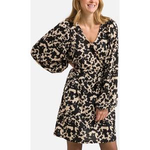 Bedrukte jurk, ballonmouwen VILA. Polyester materiaal. Maten 36 FR - 34 EU. Beige kleur