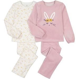 Set van 2 pyjama's in fluweel, konijn motief LA REDOUTE COLLECTIONS. Fluweel materiaal. Maten 5 jaar - 108 cm. Beige kleur