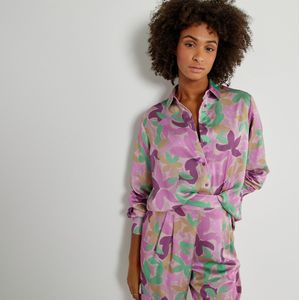 Hemd met bloemenprint, in satijn LA REDOUTE COLLECTIONS. Polyester materiaal. Maten 34 FR - 32 EU. Roze kleur