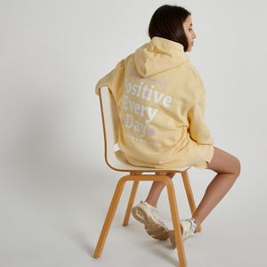 Oversized hoodie met tekst LA REDOUTE COLLECTIONS. Molton materiaal. Maten XXXS. Geel kleur
