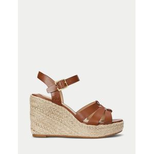 Sandalen met sleehak LAUREN RALPH LAUREN. Leer materiaal. Maten 37. Kastanje kleur