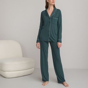 Pyjama met lange mouwen, in viscose tricot LA REDOUTE COLLECTIONS. Katoen materiaal. Maten 54/56 FR - 52/54 EU. Blauw kleur
