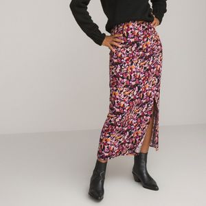Lange rok met gedrapeerd effect , bloemenprint LA REDOUTE COLLECTIONS. Polyester materiaal. Maten 46 FR - 44 EU. Zwart kleur