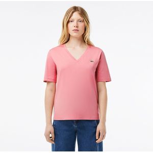 T-shirt met V-hals LACOSTE. Katoen materiaal. Maten 40 FR - 38 EU. Roze kleur