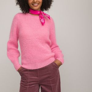 Trui met ronde hals in mixed mohair LA REDOUTE COLLECTIONS. Mohair materiaal. Maten XL. Roze kleur