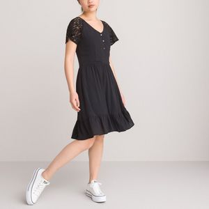 Zwarte jurk met korte mouwen in kant LA REDOUTE COLLECTIONS. Katoen materiaal. Maten 16 jaar - 162 cm. Zwart kleur