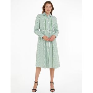 Wijd uitlopende jurk met knoopsluiting, gestreept TOMMY HILFIGER. Bio katoen materiaal. Maten 38 FR - 36 EU. Groen kleur