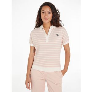 Gestreepte polo met korte mouwen TOMMY HILFIGER. Tencel/lyocell materiaal. Maten M. Roze kleur