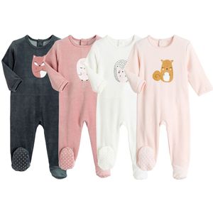 Set van 4 pyjama's in fluweel LA REDOUTE COLLECTIONS. Fluweel materiaal. Maten 0 mnd - 50 cm. Beige kleur