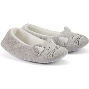 Warme fluwelen ballerina pantoffels met katten motief LA REDOUTE COLLECTIONS. Polyester materiaal. Maten 34/35. Grijs kleur