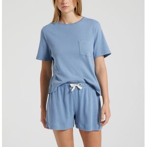 Pyjashort, korte mouwen en 1x1 rib PETIT BATEAU. Katoen materiaal. Maten S. Blauw kleur