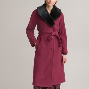 Lange jas met knoopsluiting ANNE WEYBURN. Wol materiaal. Maten 40 FR - 38 EU. Rood kleur