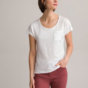 T-shirt in linnen, ronde hals, korte mouwen ANNE WEYBURN. Linnen materiaal. Maten 46/48 FR - 44/46 EU. Wit kleur