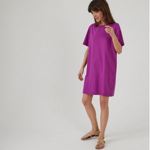 T-shirt jurk met ronde hals, korte mouwen LA REDOUTE COLLECTIONS. Katoen materiaal. Maten XS. Violet kleur