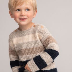 Gestreepte trui met ronde hals, in fijn tricot LA REDOUTE COLLECTIONS. Katoen materiaal. Maten 1 jaar - 74 cm. Multicolor kleur