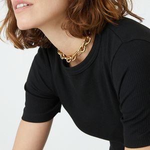 T-shirt met ronde hals, smalgeribd tricot LA REDOUTE COLLECTIONS. Polyester materiaal. Maten XS. Zwart kleur