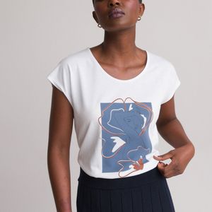 T-shirt met ronde hals, korte mouwen en print vooraan ANNE WEYBURN. Katoen materiaal. Maten 46/48 FR - 44/46 EU. Wit kleur