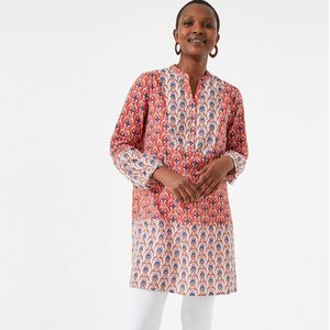 Blouse, tunieklengte, bloemenprint, tuniekhals ANNE WEYBURN. Katoen materiaal. Maten 38 FR - 34 EU. Oranje kleur