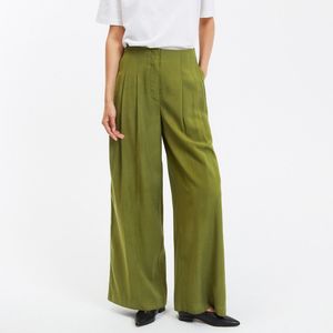 Wijde broek met hoge taille LA REDOUTE COLLECTIONS. Viscose materiaal. Maten 46 FR - 44 EU. Groen kleur