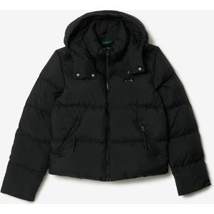 Korte donsjas met kap LACOSTE. Nylon materiaal. Maten 40 FR - 38 EU. Zwart kleur