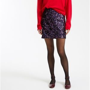 Rechte, korte rok met lovertjes LA REDOUTE COLLECTIONS. Polyester materiaal. Maten 40 FR - 38 EU. Violet kleur