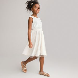 Ceremoniejurk zonder mouwen LA REDOUTE COLLECTIONS. Polyester materiaal. Maten 8 jaar - 126 cm. Beige kleur