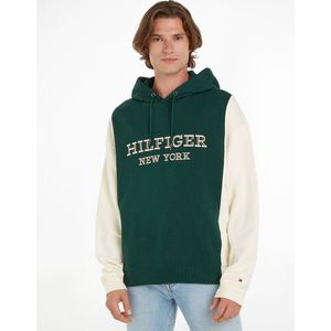 Hoodie color-block, geborduurd logo TOMMY HILFIGER. Katoen materiaal. Maten XL. Groen kleur