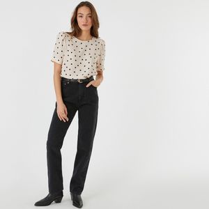 Regular jeans, recht, hoge taille LA REDOUTE COLLECTIONS. Denim materiaal. Maten 36 FR - 34 EU. Zwart kleur