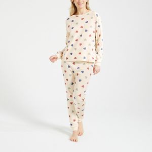 Pyjama met lange mouwen in 1x1 geribd tricot PETIT BATEAU. Katoen materiaal. Maten L. Beige kleur