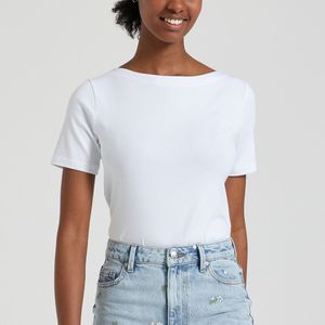 T-shirt met boothals en korte mouwen VERO MODA. Katoen materiaal. Maten L. Wit kleur