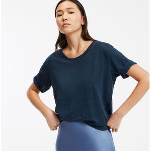 T-shirt in linnen met ronde hals en korte mouwen LA REDOUTE COLLECTIONS. Linnen materiaal. Maten S. Blauw kleur