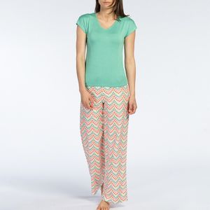 Pyjama met korte mouwen, in viscose Kilim MELISSA BROWN. Viscose materiaal. Maten L. Groen kleur