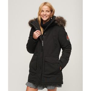 Parka Everest met kap, halflang SUPERDRY. Polyester materiaal. Maten 36 FR - 34 EU. Zwart kleur