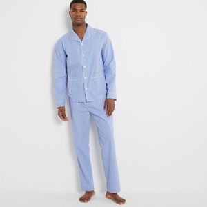 Pyjamavest met knoopsluiting, rechte broek LA REDOUTE COLLECTIONS. Katoen materiaal. Maten XXL. Blauw kleur