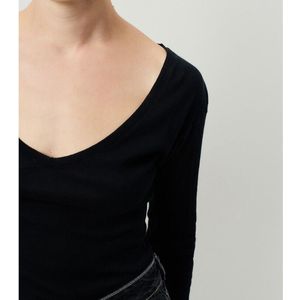 T-shirt met lange mouwen en V-hals MASSACHUSETTS AMERICAN VINTAGE. Katoen materiaal. Maten L. Zwart kleur