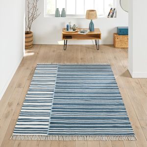 Tapijt in gerecycled polyester, indoor/outdoor, Rayuti LA REDOUTE INTERIEURS. Polyester materiaal. Maten 200 x 290 cm. Blauw kleur