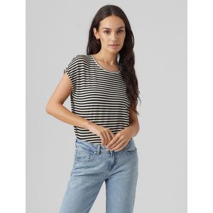 Gestreept T-shirt met ronde hals en korte mouwen VERO MODA. Tencel/lyocell materiaal. Maten XS. Beige kleur