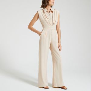 Wijde jumpsuit zonder mouwen TIVOLI SUNCOO. Polyester materiaal. Maten 2(M). Beige kleur