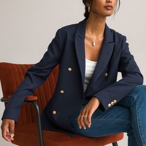 Getailleerde blazer, dubbele knoopsluiting ANNE WEYBURN. Polyester materiaal. Maten 46 FR - 44 EU. Blauw kleur