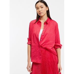 Soepel vallend satijnen hemd met streepjes en lange mouwen LA REDOUTE COLLECTIONS. Polyester materiaal. Maten M. Rood kleur