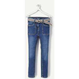 Skinny jeans met geweven riem TAPE A L'OEIL. Katoen materiaal. Maten 10 jaar - 138 cm. Blauw kleur