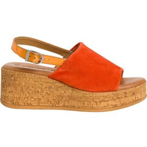 Sandalen met sleehak in kurk TAMARIS. Leer materiaal. Maten 38. Oranje kleur
