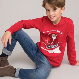 Kerst T-shirt met lange mouwen LA REDOUTE COLLECTIONS. Katoen materiaal. Maten 6 jaar - 114 cm. Rood kleur