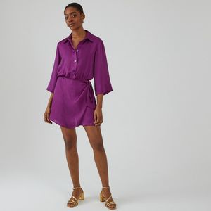 Combi-short soepel en gesatineerd, rok-effect LA REDOUTE COLLECTIONS. Polyester materiaal. Maten 46 FR - 44 EU. Violet kleur