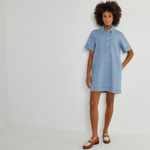 Korte jurk in denim LA REDOUTE COLLECTIONS. Katoen materiaal. Maten 48 FR - 46 EU. Blauw kleur