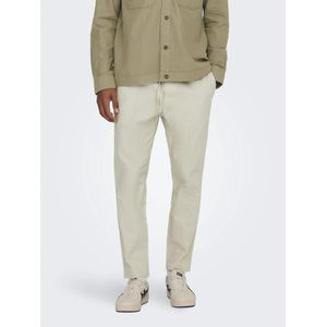 Broek met tunnelkoord katoen en linnen ONLY & SONS. Katoen materiaal. Maten S. Beige kleur