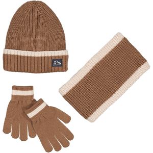 Ensemble muts, snood en handschoenen, fleecevoering LA REDOUTE COLLECTIONS. Acryl materiaal. Maten 56 cm. Kastanje kleur