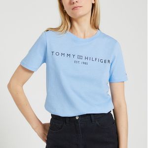 T-shirt met ronde hals en korte mouwen logo TOMMY HILFIGER. Bio katoen materiaal. Maten XS. Blauw kleur
